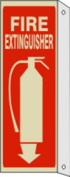 Fire Extinguisher Down Arrow With Symbol Flange Glow Sign | FLGL-4412