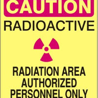 Caution Radioactive Radiation Area Authorized Personnel Only Signs | G-0815