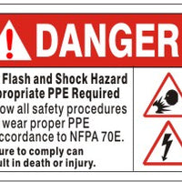 Danger Arc Flash Hazard Appropriate PPE Required Signs | AF-6516