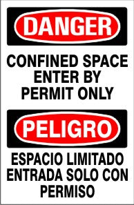 Danger Confined Space Enter By Permit Only Bilingual Signs | M-0003
