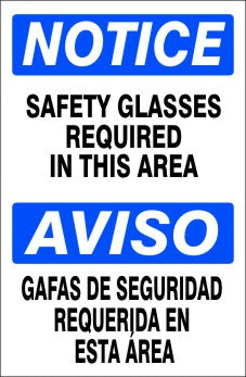 Notice Safety Glasses Required In This Area Bilingual Signs | M-0018
