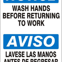 Notice Wash Hands Before Returning To Work Bilingual Signs | M-0019