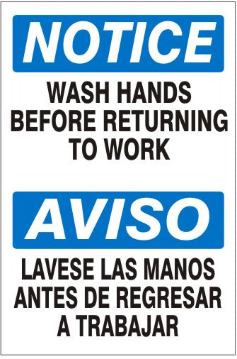 Notice Wash Hands Before Returning To Work Bilingual Signs | M-0019