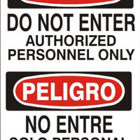 Danger Do Not Enter Authorized Personnel Only Bilingual Signs | M-0704