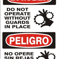 Danger Do Not Operate Without Guards In Place Bilingual Signs | M-0707