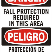 Danger Fall Protection Required In This Area Bilingual Signs | M-0714