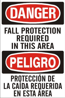 Danger Fall Protection Required In This Area Bilingual Signs | M-0714