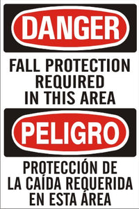 Danger Fall Protection Required In This Area Bilingual Signs | M-0714