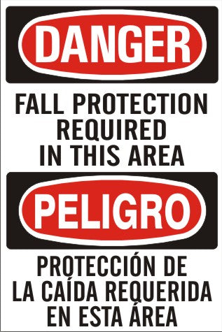 Danger Fall Protection Required In This Area Bilingual Signs | M-0714