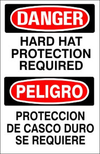 Danger Hard Hat Protection Required Bilingual Signs | M-0718