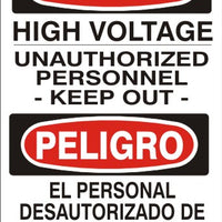 Danger High Voltage Unauthorized Personnel Keep Out Bilingual Signs | M-0722