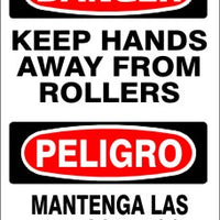 Danger Keep Hands Away From Rollers Bilingual Signs | M-0726