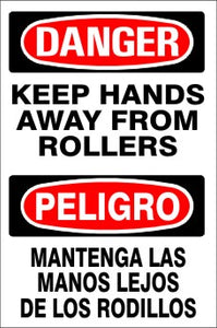 Danger Keep Hands Away From Rollers Bilingual Signs | M-0726