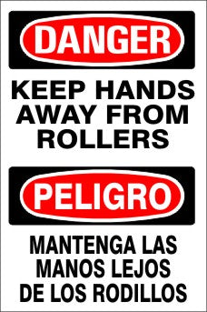 Danger Keep Hands Away From Rollers Bilingual Signs | M-0726