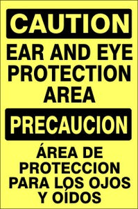 Caution Ear And Eye Protection Area Bilingual Signs | M-0740