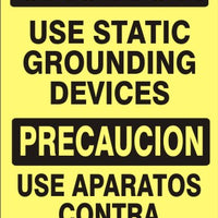 Caution Use Static Grounding Devices Bilingual Signs | M-0748