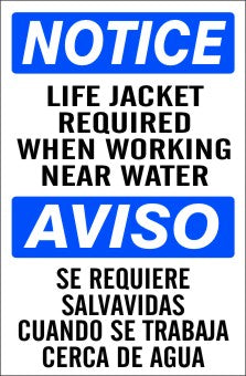 Notice Life Jacket Required When Working Near Water Bilingual Signs | M-0756