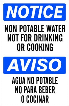 Notice Non Potable Water Not For Drinking Or Cooking Bilingual Signs | M-0759