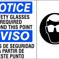 Notice Safety Glasses Required Beyond This Point Bilingual Signs | M-9904