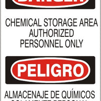Danger Chemical Storage Area Authorized Personnel Only Bilingual Signs | M-9919