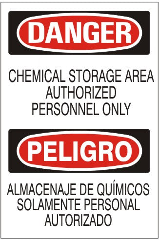 Danger Chemical Storage Area Authorized Personnel Only Bilingual Signs | M-9919