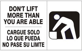 Don't Lift More Than You Are Able Bilingual Signs | M-9945