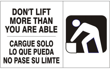 Don't Lift More Than You Are Able Bilingual Signs | M-9945