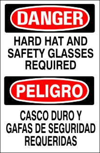 Danger Hard Hat And Safety Glasses Required Bilingual Signs | M-0716