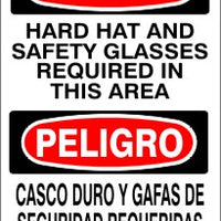 Danger Hard Hat And Safety Glasses Required In This Area Bilingual Signs | M-0717