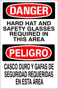 Danger Hard Hat And Safety Glasses Required In This Area Bilingual Signs | M-0717