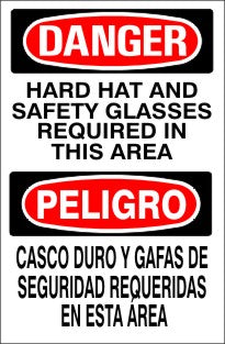 Danger Hard Hat And Safety Glasses Required In This Area Bilingual Signs | M-0717