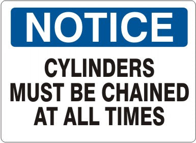 Notice Cylinders Must Be Chained At All Times Signs | N-0803