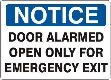 Notice Door Alarmed Open Only For Emergency Exit Signs | N-1115