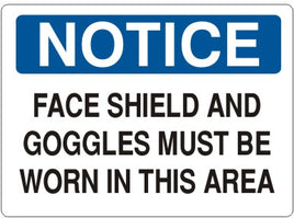 Notice Face Shield And Goggles Must Be Worn In This Area Signs | N-2601