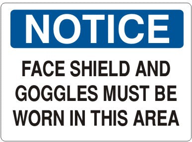 Notice Face Shield And Goggles Must Be Worn In This Area Signs | N-2601