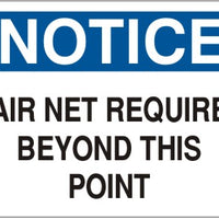 Notice Hair Net Required Beyond This Point Signs | N-3701