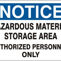 Notice Hazardous Material Storage Area Authorized Personnel Only Signs | N-3708