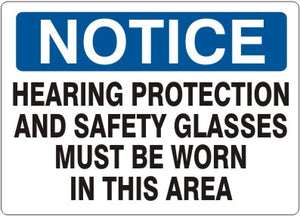 Notice Hearing Protection And Safety Glasses Must Be Worn In This Area Signs | N-3717