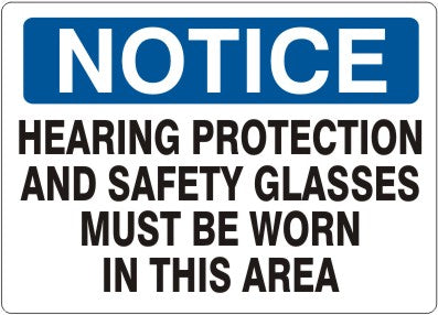 Notice Hearing Protection And Safety Glasses Must Be Worn In This Area Signs | N-3717