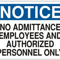 Notice No Admittance Employees And Authorized Personnel Only Signs | N-4702