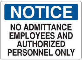 Notice No Admittance Employees And Authorized Personnel Only Signs | N-4702
