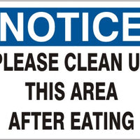 Notice Please Clean Up This Area After Eating Signs | N-6007