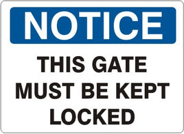 Notice This Gate Must Be Kept Locked Signs | N-8105