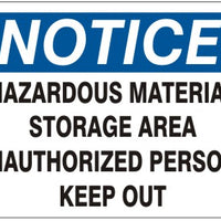 Notice Hazardous Material Storage Area Unauthorized Persons Keep Out Signs | N-3709