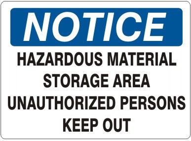 Notice Hazardous Material Storage Area Unauthorized Persons Keep Out Signs | N-3709