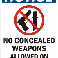 Notice No Concealed Weapons Allowed On This Property Signs | N-4736