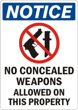 Notice No Concealed Weapons Allowed On This Property Signs | N-4736