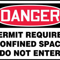 Safety Sign, DANGER PERMIT REQUIRED CONFINED SPACE DO NOT ENTER, 7" x 10", Adhesive Vinyl