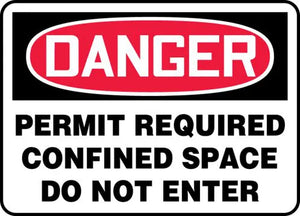 Safety Sign, DANGER PERMIT REQUIRED CONFINED SPACE DO NOT ENTER, 10" x 14", Plastic